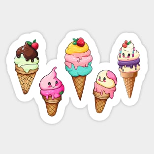 Cute child/baby ice cream cone characters; design; baby; infant; child; cute; sweet; dessert; gift; newborn; baby shower; pretty; pastels; colorful; cutesy; birthday gift; Sticker